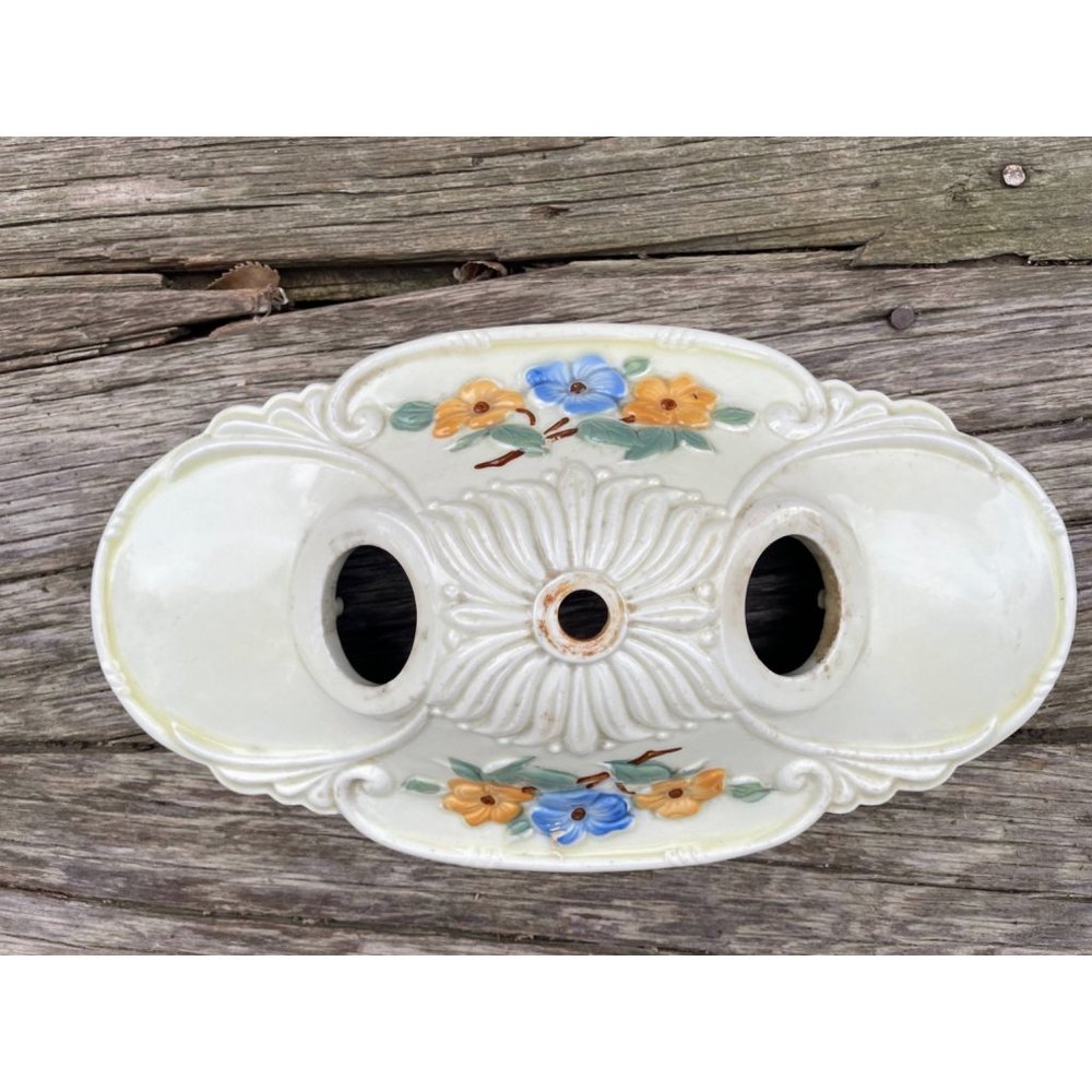 Art Deco 1930s Flush Mount Ceiling Fixture Light Porcelain Ceramic Floral